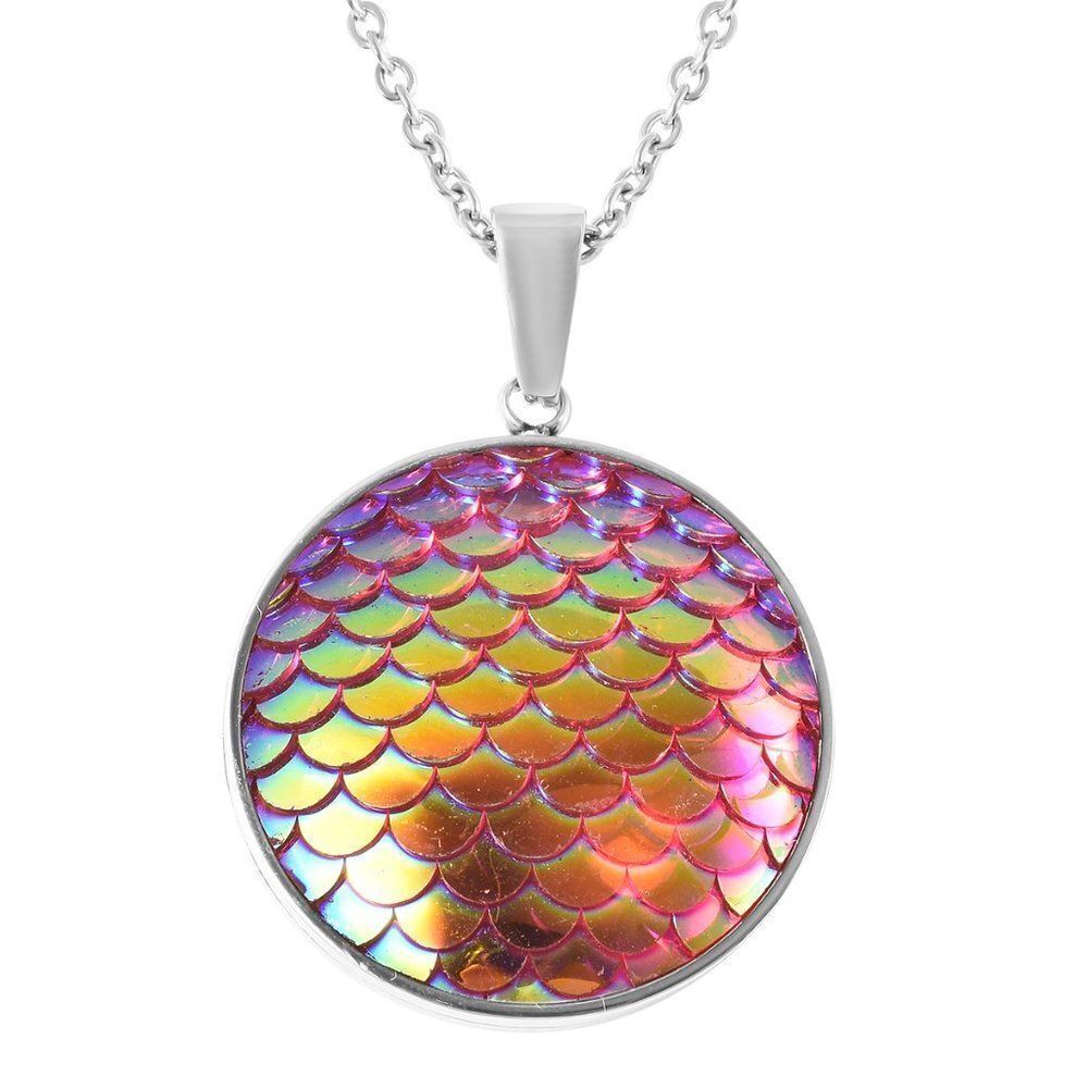 Pendant Necklace 20 Inches Magic Color Pink Resin Disco Ball in Stainless Steel
